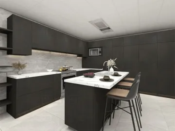 Black color matte lacquer modular kitchen cabinet set