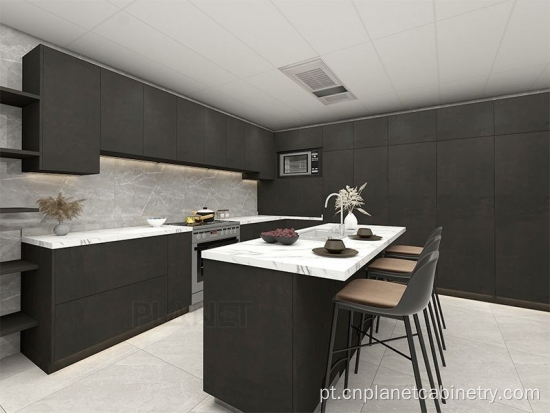 Color preto conjunto de cozinha modular de laca fosca Conjunto