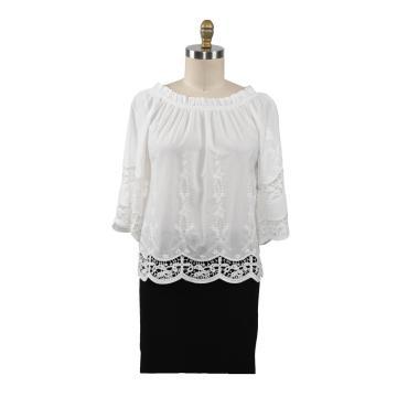 Blouse d&#39;été en coton de couleur unie Leisure Hollow