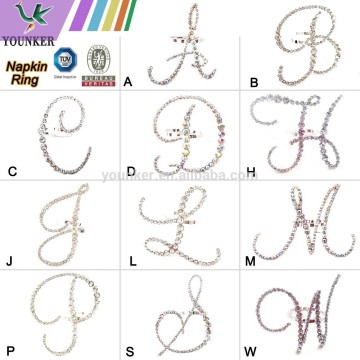 2016 Bulk wholesale Letter Rhinestone Crystal Diamond Napkin Ring for wedding decoration
