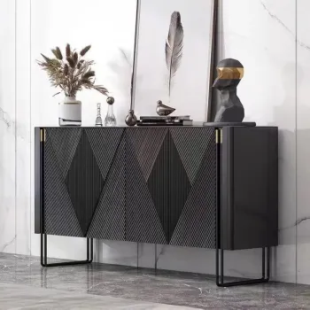 Luxury Modern Kitchen Furniture: Marble Sideboards, Buffet Cabinets, and Metal Storage Solutions in Black Finish
