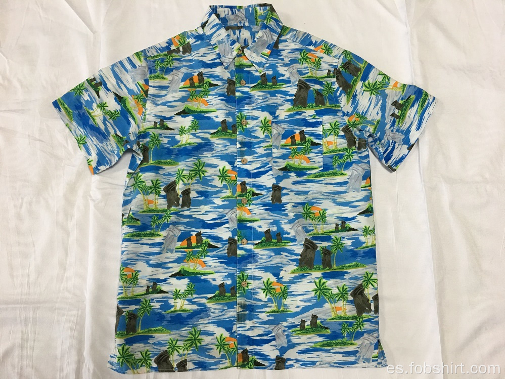 Camisa casual hawaiana con estampado de poliéster