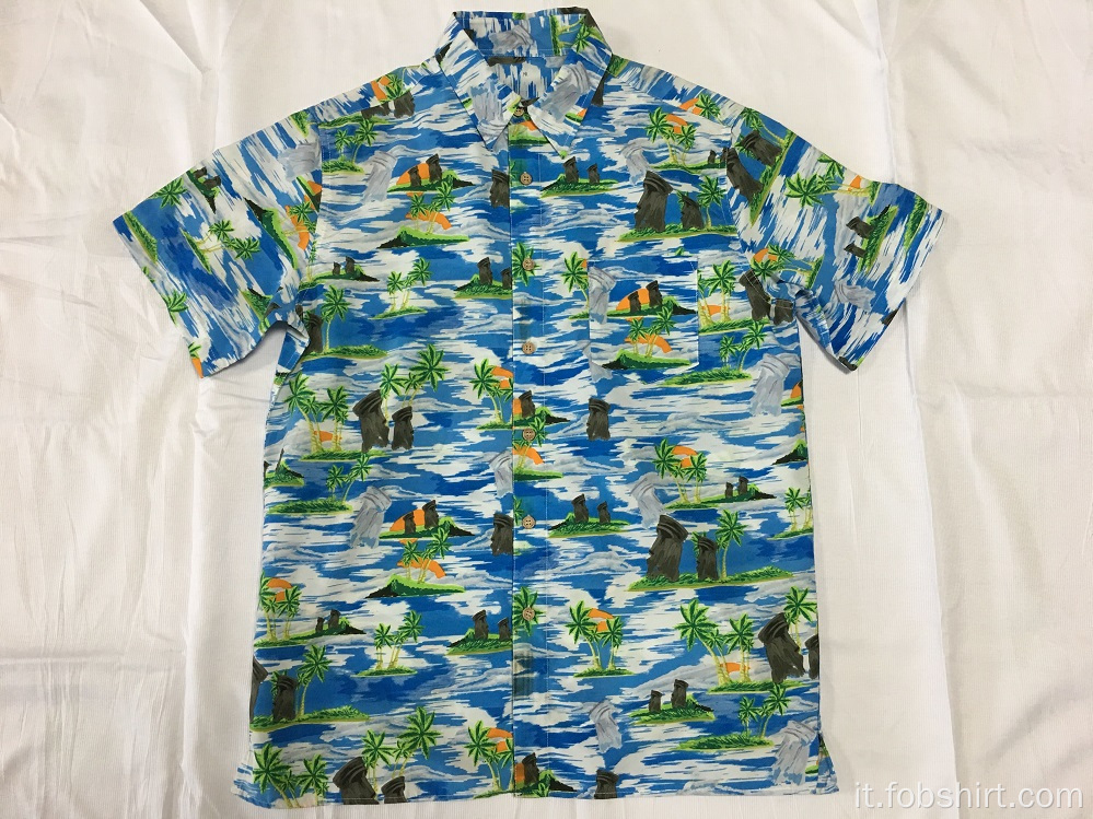 Camicia casual in poliestere stampa hawaii