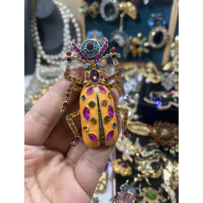 Broche de escaravelho de esmalte laranja retro vintage