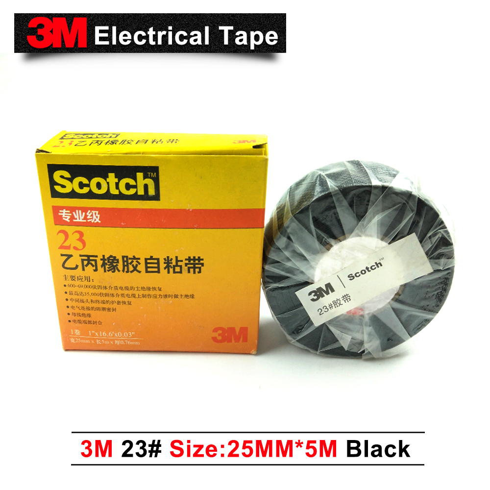 100% Original 3M 23 rubber Splicing tape self-fusing electrical tape,25MM*5M/pc,Pack of 1