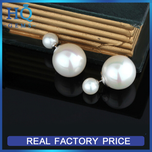 High quality women silver rhinestone pearl stud earring double sided pearl earring
