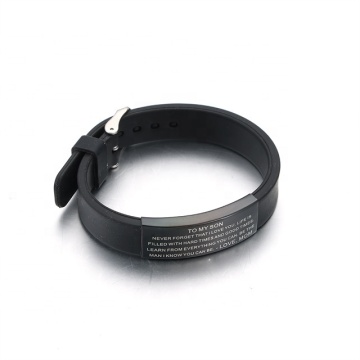 Yiwu Aceon Stainless Steel Black Soft Silicone Adjustable Sports Bracelet with Inspirational Son Text