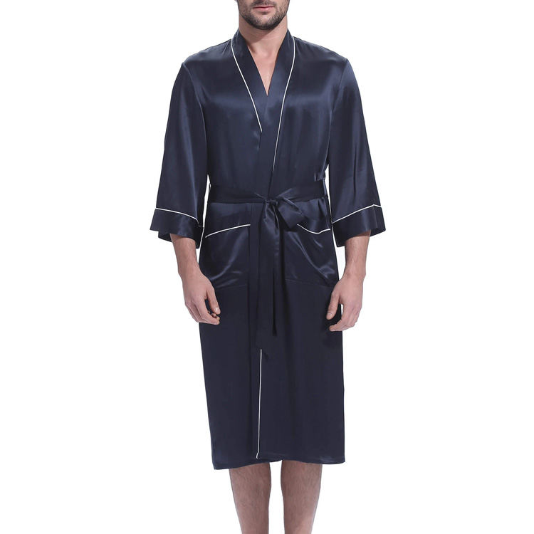 Men`s satin silk bath robe sleepwear dressing gown