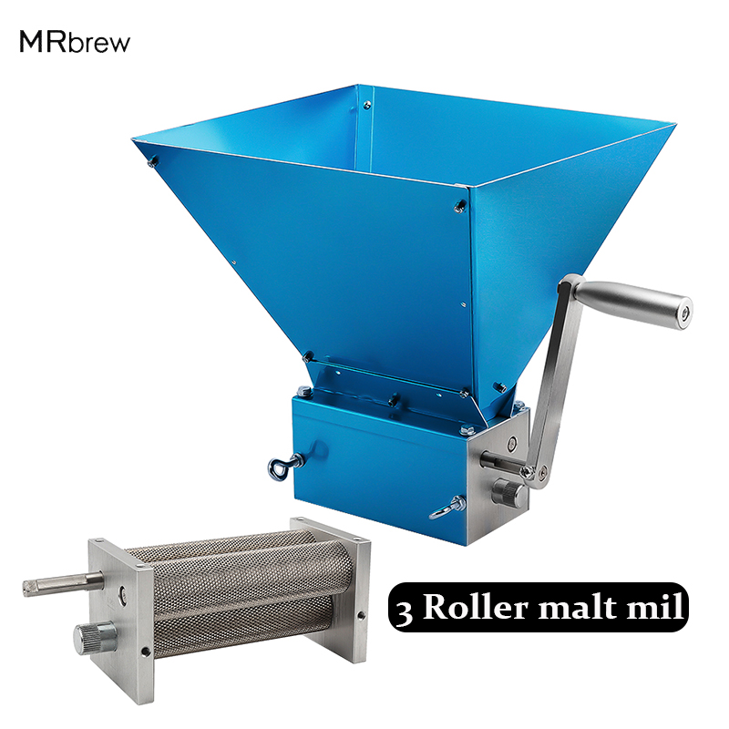 New Update 3-Roller Stainless Steel Barley Malt Mill Grinder Crusher Grain Mill Home Beer Brewing Tools Best Quality Manchine