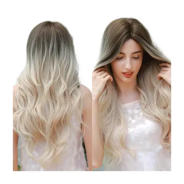 Fashion long Loose Body Wave grey blonde gradient Hair wig Natural Fluffy Long Wavy non lace Synthetic hair Wigs for black women
