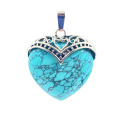 Turquoise Antique Silver Alloy Heart Pendant Necklace 45cm Black Cord