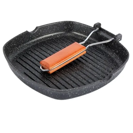 Folding Handle Grill Pan with Induction Bottom for Beef Cooking