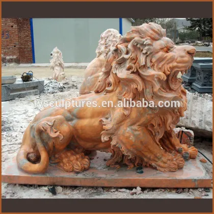 Western sunset red marble lion sitting lion decorative outside the gate