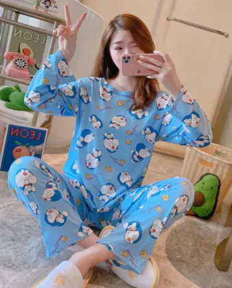 Womens Cartoon Sleepwear Long Sleeve Pajamas Sets