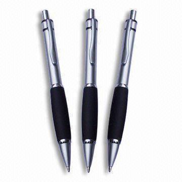 Metal Ballpoint Pens with Rubber Grip and Silver-painted Tube
