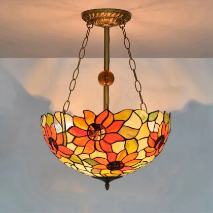 Tiffany Style Stained Glass Pendant Lamp - Vintage Mediterranean Baroque Art Decor