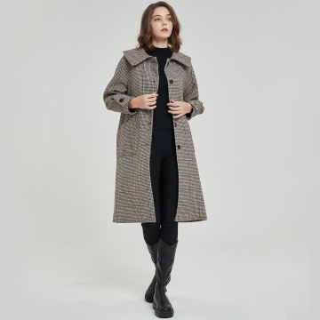 Women's Large Lapel Plaid Wool Mid-Length Coat