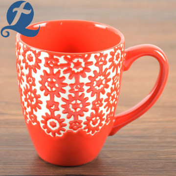 Factory wholesale custom printed enamel ceramic relief mug