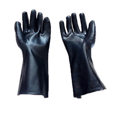 Black PVC cotton gloves.Smooth finish. 35cm