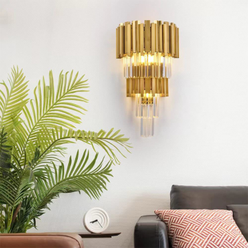 Gold Stainless Steel Crystal Wall Lamps for Modern Luxury Bedroom Decor