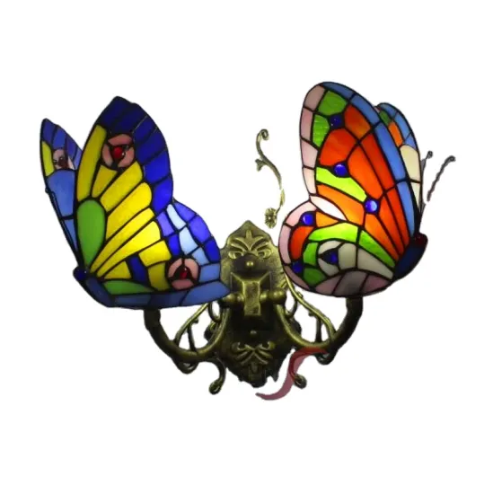 Blue Red Butterfly Amazon 2020 Tiffany Style Hotel Bedside Wall Lamp