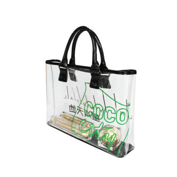 TPU trasparente pacchetto di borse manico trasparente in PVC Clear Clear LETTER PROGETTO UNISEX TOTE CHUASH NO LINGO 38*9,5*27 cm