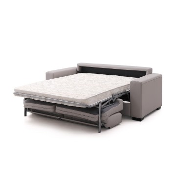 Modern Grey Leather Convertible Sofa Bed with Mattress