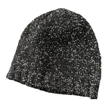Customizable Wholesale Black Sequin Knit Beanie Hat for Men and Women