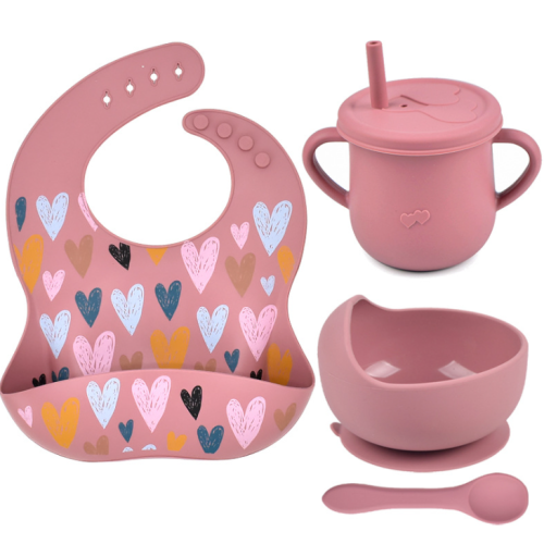 Silicone Baby Feeding Set Bib Bowl Spoon