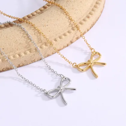 Fashion 18K Gold Plated Necklace Pendants for Jewelry Making - Gold Bow Necklace