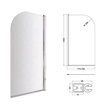 Factory Direct PTB 5mm Wetroom Swing Screen Round Bath Screen - Polished Chrome Finish