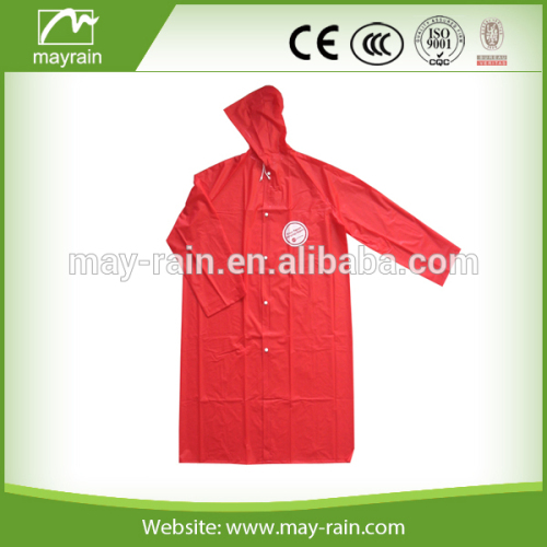 Red mens long PVC motorcycle raincoat with logo