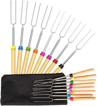 Hot Selling 32 Inch Extendable Forks Stainless Steel Campfire MarShmallow Roasting Sticks With Bag