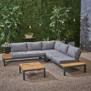 Waterproof Fabric L Shaped Rattan Garden Patio Sofa Set