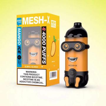 Mesh-X 4000 퍼프 충전식 일회용 vape 5% 니 코틴