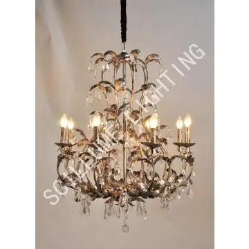 8-light leaf iron and crystal chandeliers SCG
