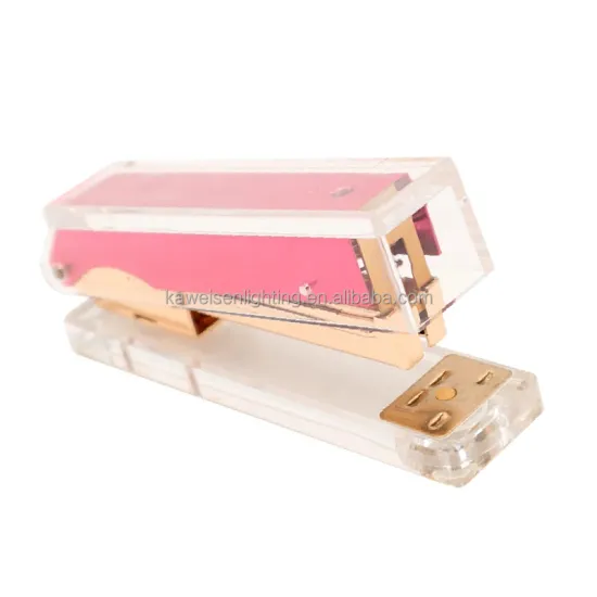 Light Pink and Gold Office Accessories Set: Acrylic Shell, Book Binding Tools, Desktop Stapler & Sewing Kit