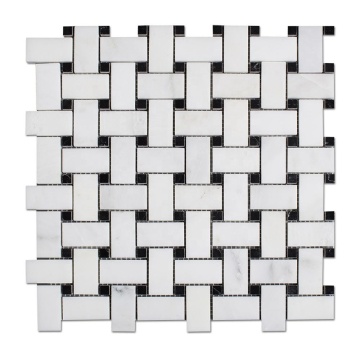 Samistone Black and White Marble Mosaic Floor Tile 1x2" for Kitchen