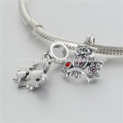 925 Silver Pendant Family Owl Charms Antique CZ Pendant