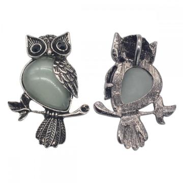 Natural Green Aventurine Alloy Owl Gemstone Pendant fow Men Jewelry Necklace