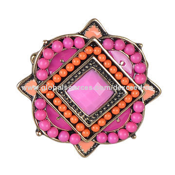 Stretch Rings with Coral Seed Beads and Stone, Multi-color Available