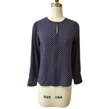 Navy Blue Print Front half-placket styling