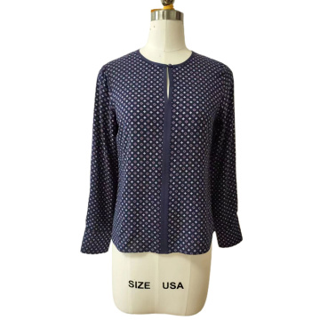 Navy Blue Print Front half-placket styling