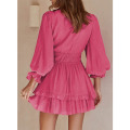 Womens Knot Front V Neck Ruffles Dress