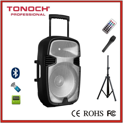 10 Years Experience.2015 hot sell product 15 Inch trolley speaker with rechargeable battery FM radio from Ningbo Factory