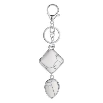 Rhombus Water Drop Gemstone Pendant Keychains Natural Quartz Teardrop Key Chain