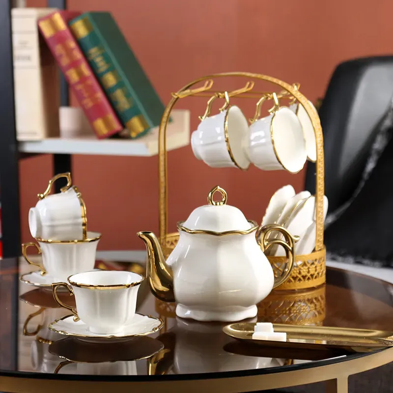 Luxury Porcelain Tea Set with Metal Holder