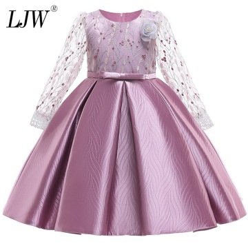 2020 Lace embroidery Formal elegant Wedding Gown Tutu Princess Dress Flower Girls Children Clothing Kids Party For Girl Clothes