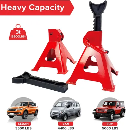 Torin Steel Car Jack Stands - Heavy Duty 2/3/6 Tons with Double Locking and Large Foot Base