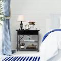 Black Bedroom Bedside Nightstand with Charging Ports